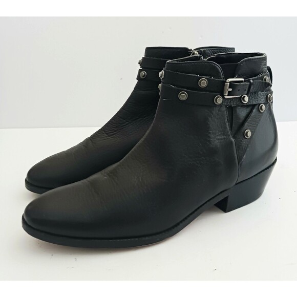 Halogen Lidia Blk Leather Moto Ankle Boot Studded Harness Buckle Strap Sz 8 - Picture 6 of 14